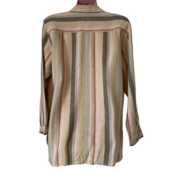 Talbots Shirt Blouse Womens Size M Beige Stripe Linen Blend Button Up - Picture 3 of 4